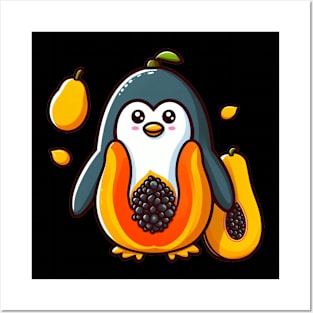 Papaya Penguin Paradise: Whimsical Fruit and Arctic Charm Posters and Art